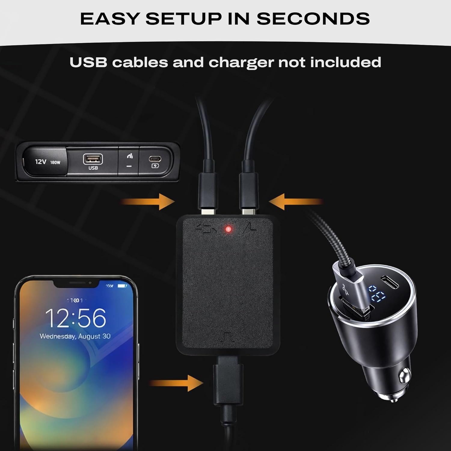 Exode USB Fast Charge Adapter, Compatible with Android Auto and Apple CarPlay, USB-C Power and Data Injector