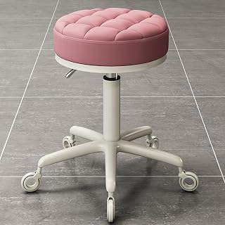 Swivel Rolling Stool Adjustable Salon Massage Stool Swivel Chair with Upholstered Seat, Rolling Wheels for Hairdressing Spa Salon Beauty Tattoo Barber Bar/Pink (Pink)