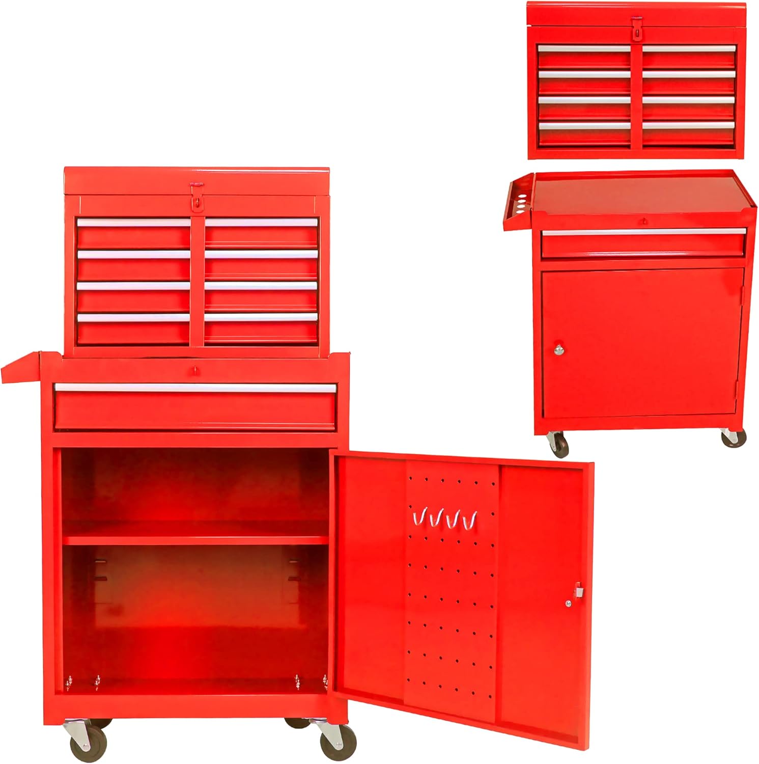Runboll Detachable Rolling Tool Chest Cabinet 5 Drawers, Removable Toolbox Organizer with Bottom Cabinet, and one Adjustable Shelf