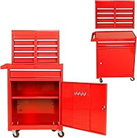 Vista 15 de Armario desmontable para herramientas rodante, 6 cajones y 2 gabinetes, organizador de caja de herramientas extraíble con 4 ruedas