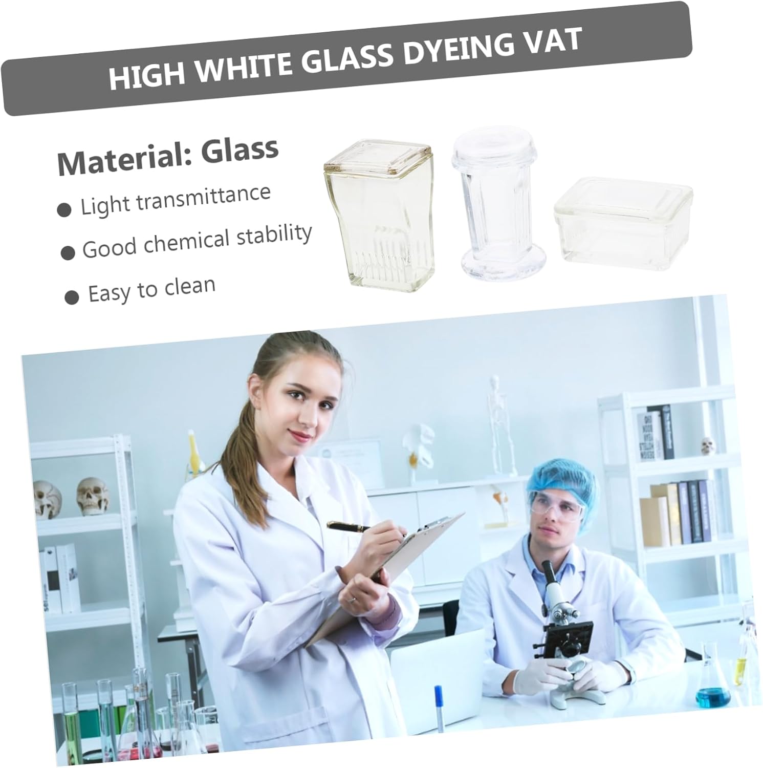 KICHOUSE Laboratory Staining Jar Set Glass Staining Tanks 3 Pack Round Lid Jars