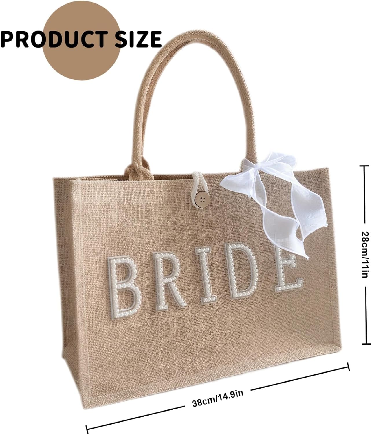 AINMEGE Bride Tote Bag Large Natural Jute Beach Bag - Image 4