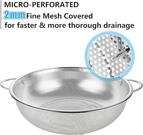 Miniatura 4 de AKOLAFE Colador de metal de 5 cuartos de galón con asa, paquete de 3 coladores de acero inoxidable para coladores y coladores de cocina, juego de