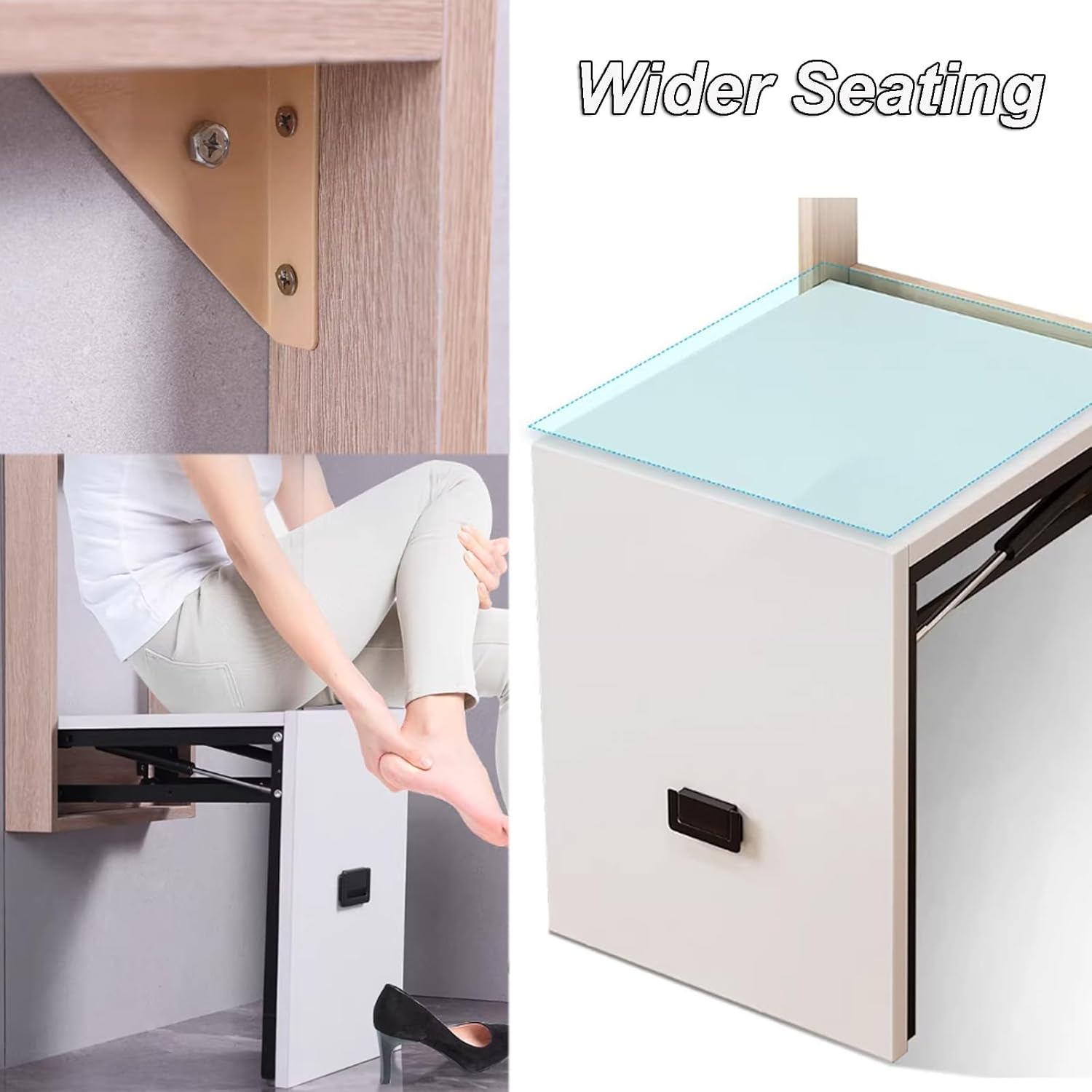 Solid Wood Foldable Chairs Wall Mounted Folding Wall Stool Home Folding Shoe Changing Stool Invisible Entryway Wall Stool Rounded Corner Metal Pulls Space Saving