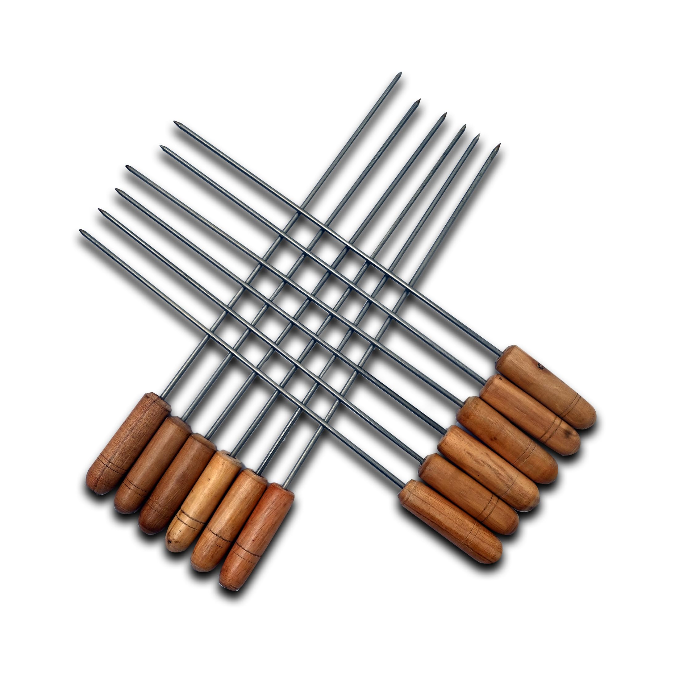 PRASTIKAA Barbecue Skewers with Thick Handles Stainless Steel (Set of 12) 15-Inch Length, 4mm Diameter Ideal for Kebab Grilling Complete BBQ Accessory Set by PRASTIKAA