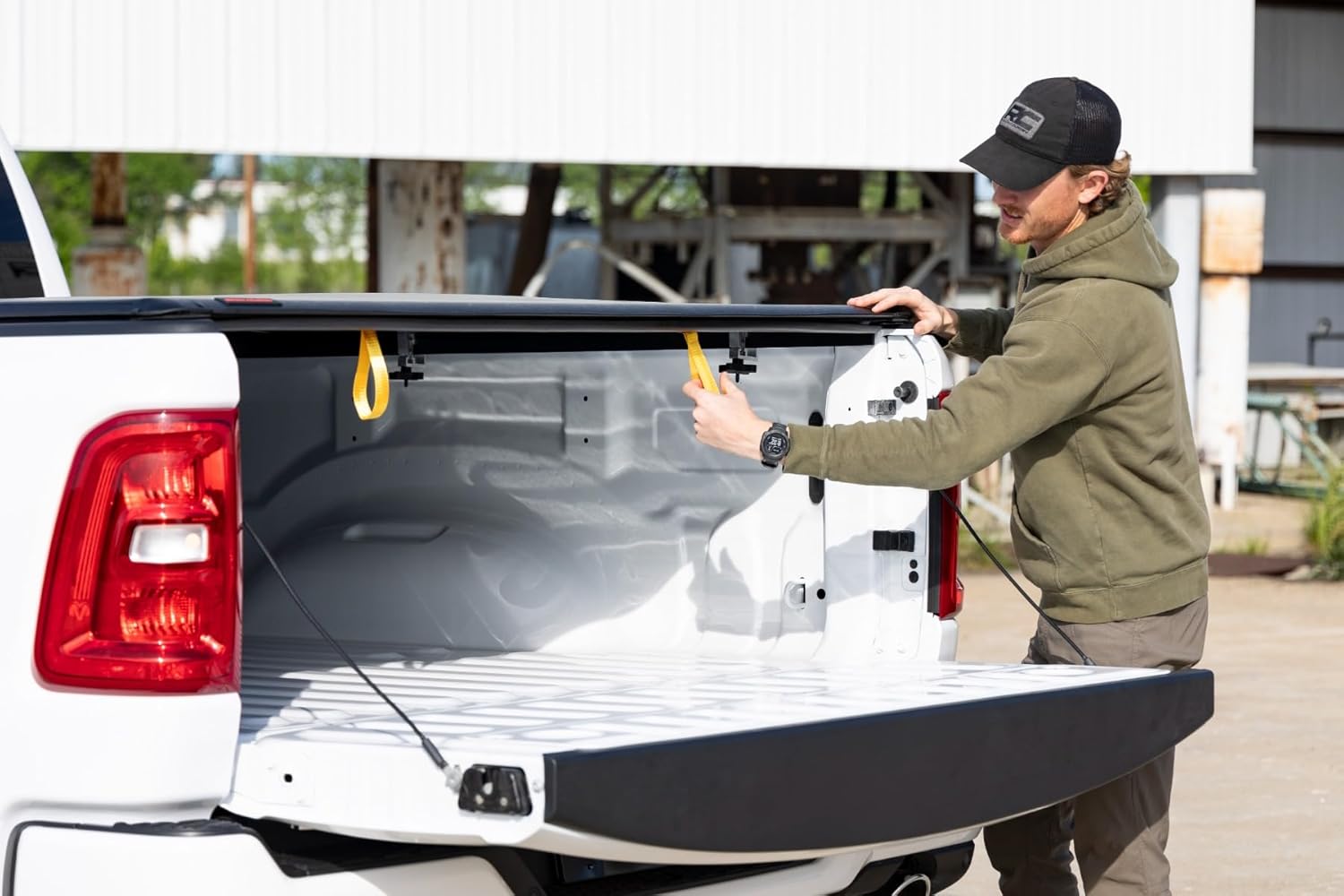 Rough Country Soft Roll Up Truck Bed Tonneau Cover for Ram 1500 (2019-2026) TRX (2021-2024) - Fits 6'4 Bed, Weatherproof Bed Cover