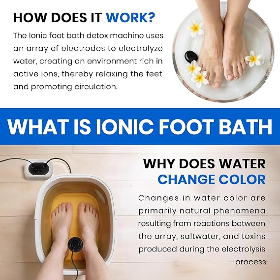Ionic Foot Bath Detox Machine-Foot Detox Machine with 2 Ionic Arrays,Foot Spa with Foldable Foot Soaking Tub,80 Disposable Foot Bath Liner,1 Detox Sea Salt