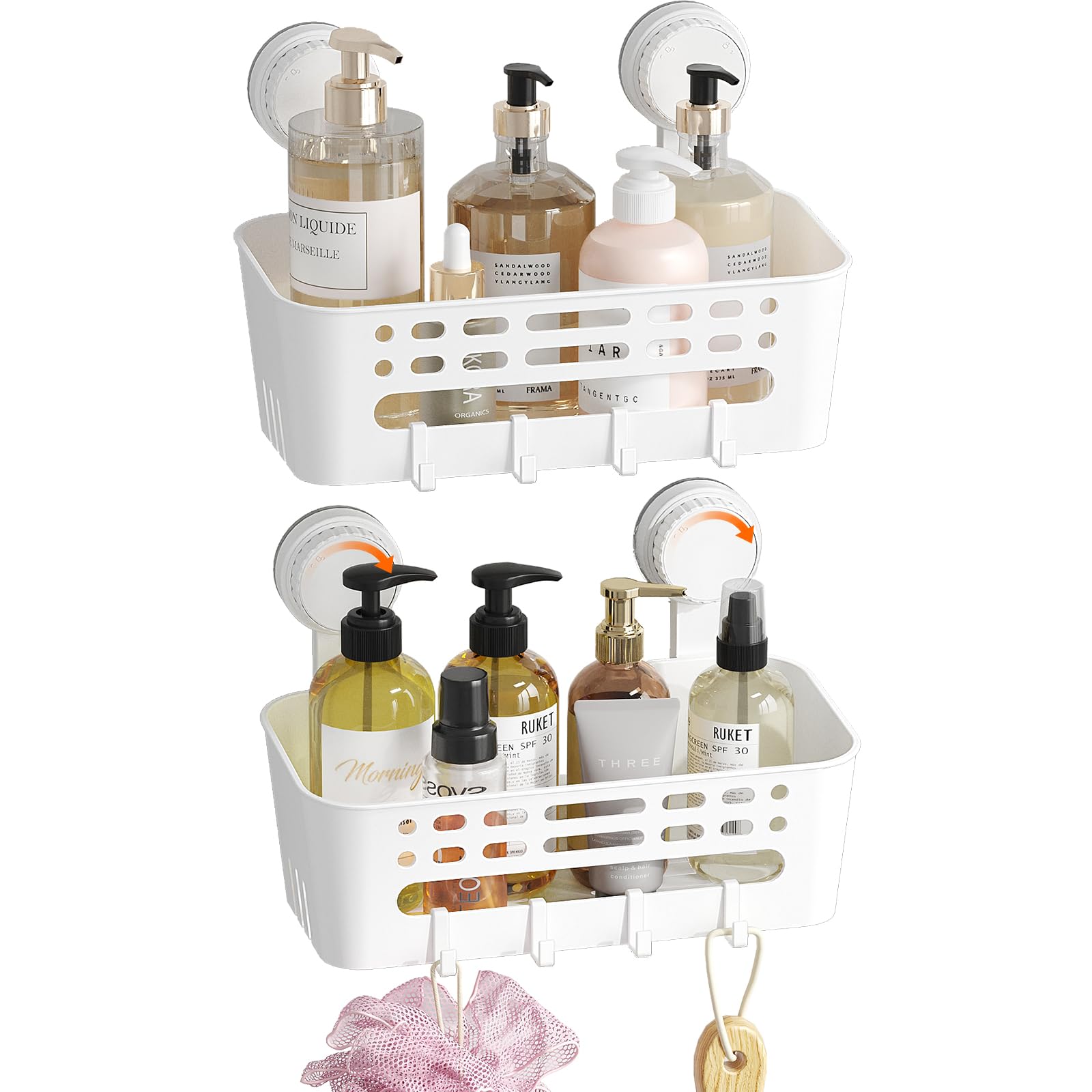 Lifewit Shower Caddy Suction Cup, 10.4inch Removable Shower Shelves for Inside Shower, NO-Drilling Bathroom Organizers and Storage Rack for Shampoo Strong Vacuum Suction, 2 Pack