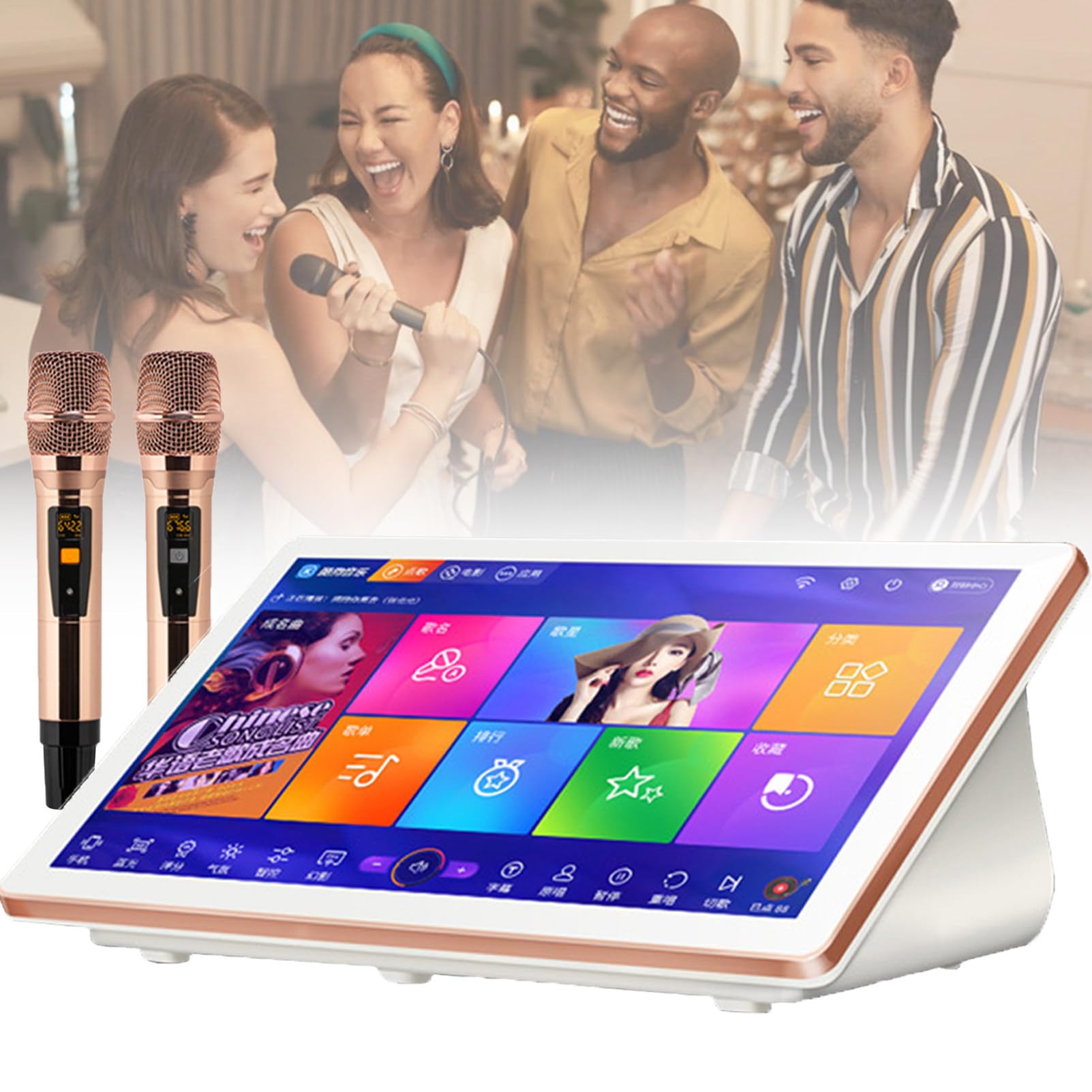 Nuovo Karaoke 2025 con Schermo per la visualizzazione dei Testi, Sistema Karaoke all-in-One con Touch Screen da 18,5 Pollici, Lettore Karaoke per Feste in Famiglia al Bar, bianco-500G