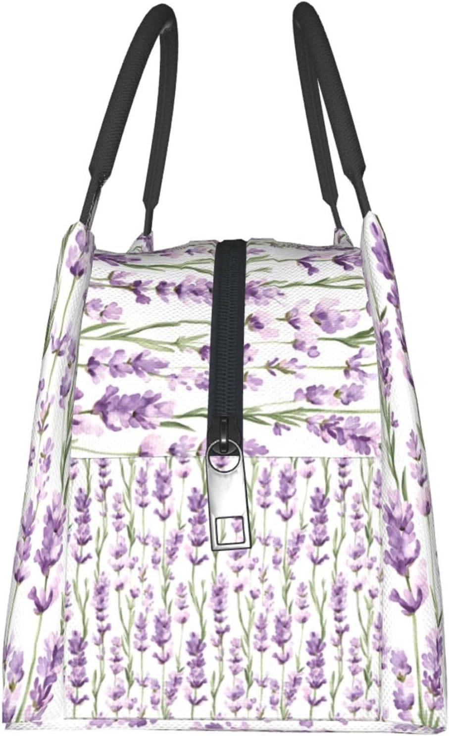 Elegant Lavender Floral Reusable Lunch Box, Lunchbox for Kids Women, Insulated Lunchbag, 11in*6.3in*6.7in, Gifts Makeup Bag, Portable Handbag for School Picnic Work Travel Beach or Hiking