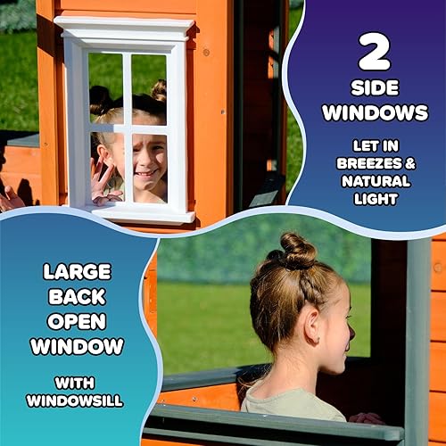 Miniatura 5 de Sportspower My 1st Wooden Playhouse puerta de trabajo, diseño de concepto abierto y soportes para macetas construidos con madera de primera calidad