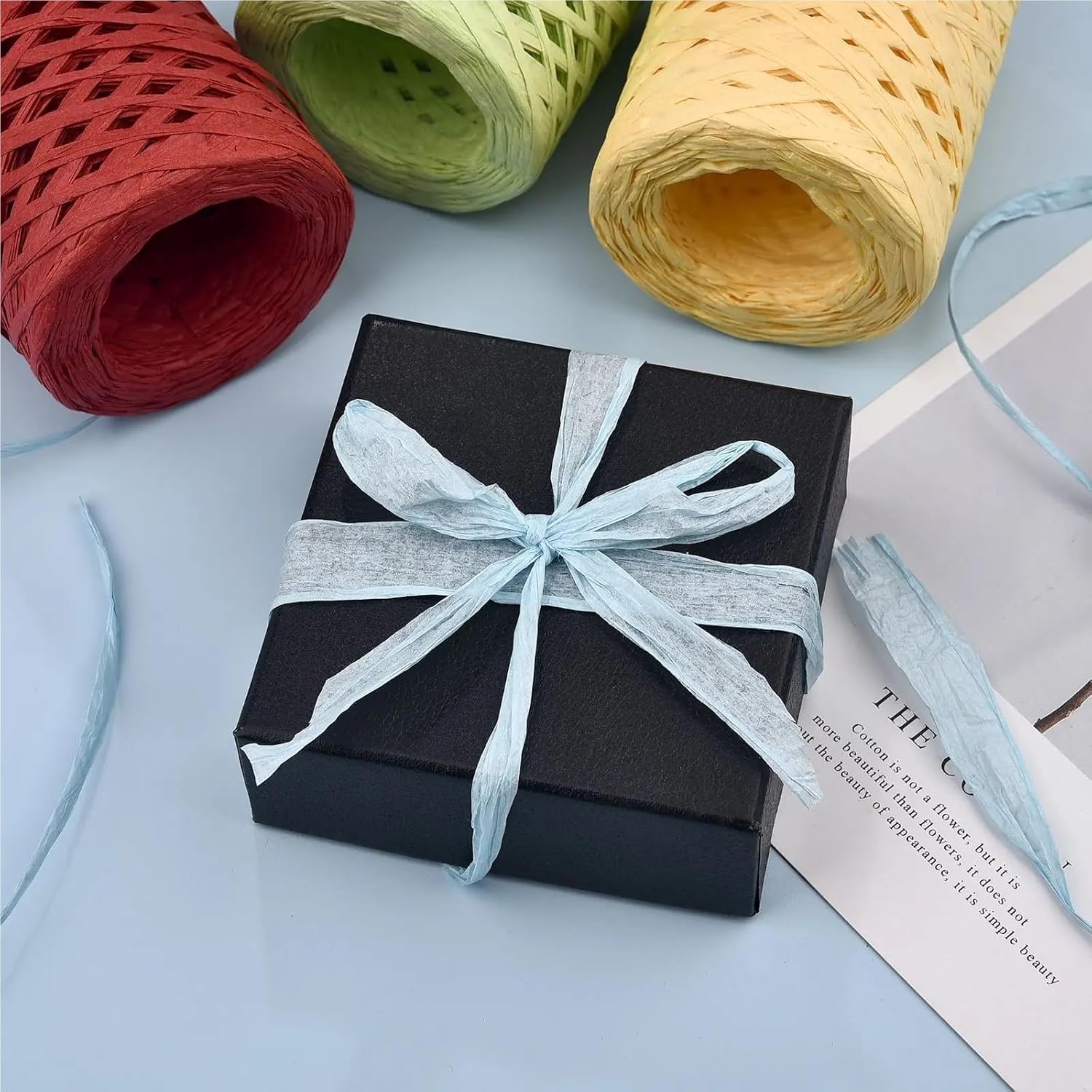 Raffia Paper Ribbon Twine Strings, Raffia Paper Ribbon Yarn Pack of 6 100m Multicolor(Blue)