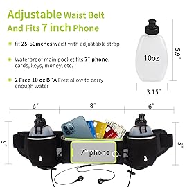 PYFK Running Belt with Water Bottles, Hydration Belt for Men and Women, Water Bottle Holder Running Pouch Water Belt, Fanny Pack Fits 7 inches Phones, Waist pack for Runner Jogging (green)