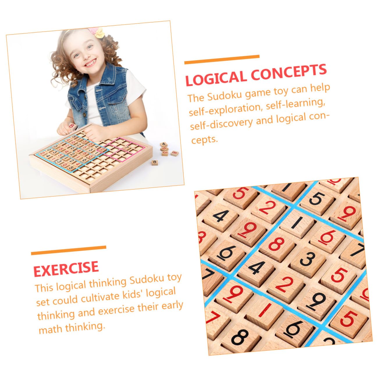 Jeu de Sudoku pour Garçon et Filles 9 Grilles en Bois, Format Compact