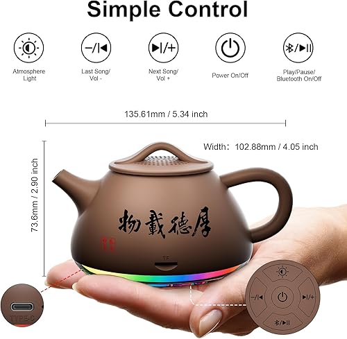 Miniatura 9 de Mini altavoz Bluetooth portátil inalámbrico, estilo lindo, altavoz de tarjeta TF, decoración de tetera, escritorio de mesa de cocina, luces
