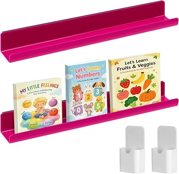 Apipi 2 Set Acrylic Magnetic Book Shelf & Pen Holder for Whiteboard - 6 Lbs Bearing Magnetic Books Display Holder for Teacher Classroom Office, Pink