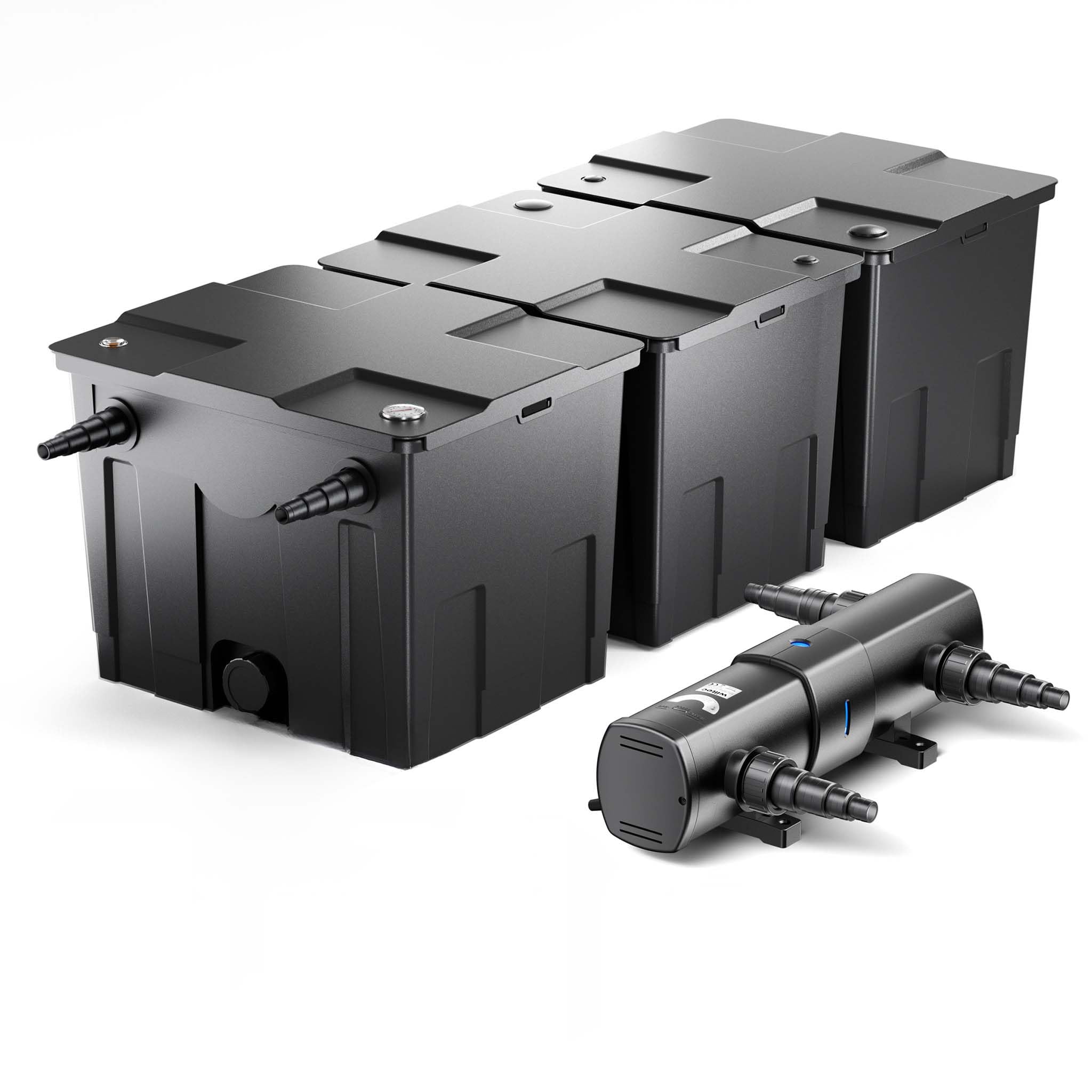 Wiltec Komplettset: CBF-350C Teichfilter bis 90000 L Teichfilteranlage als Durchlauffilter, CUV-224 Teichklärer UVC Klärer mit 24 Watt UV-C Leistung