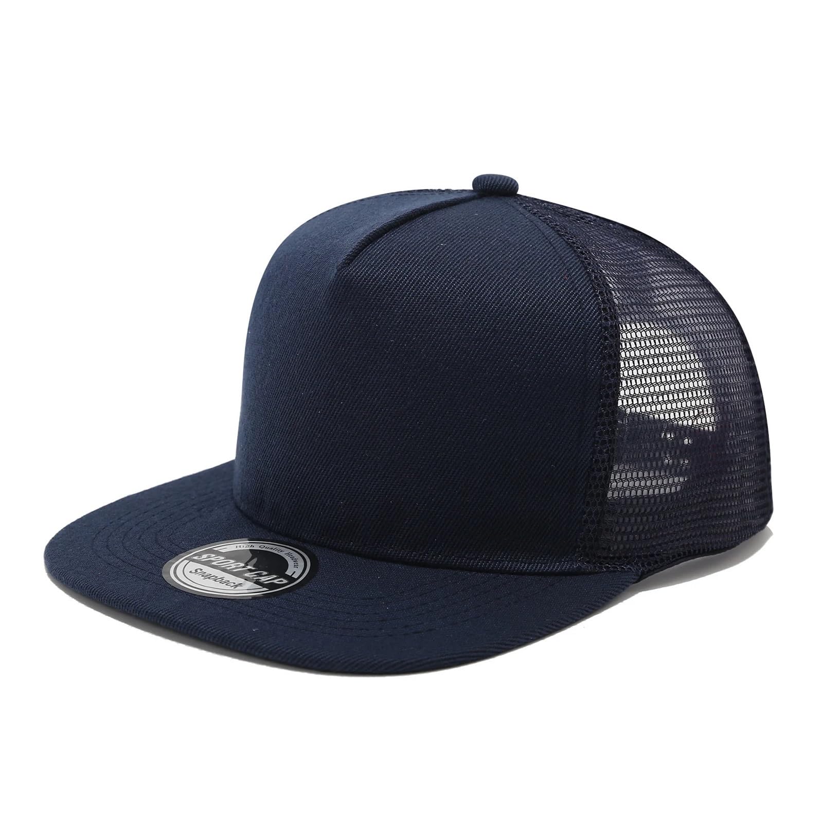 Gorra de malla azul marino transpirable con visera plana y cierre ajustable 7