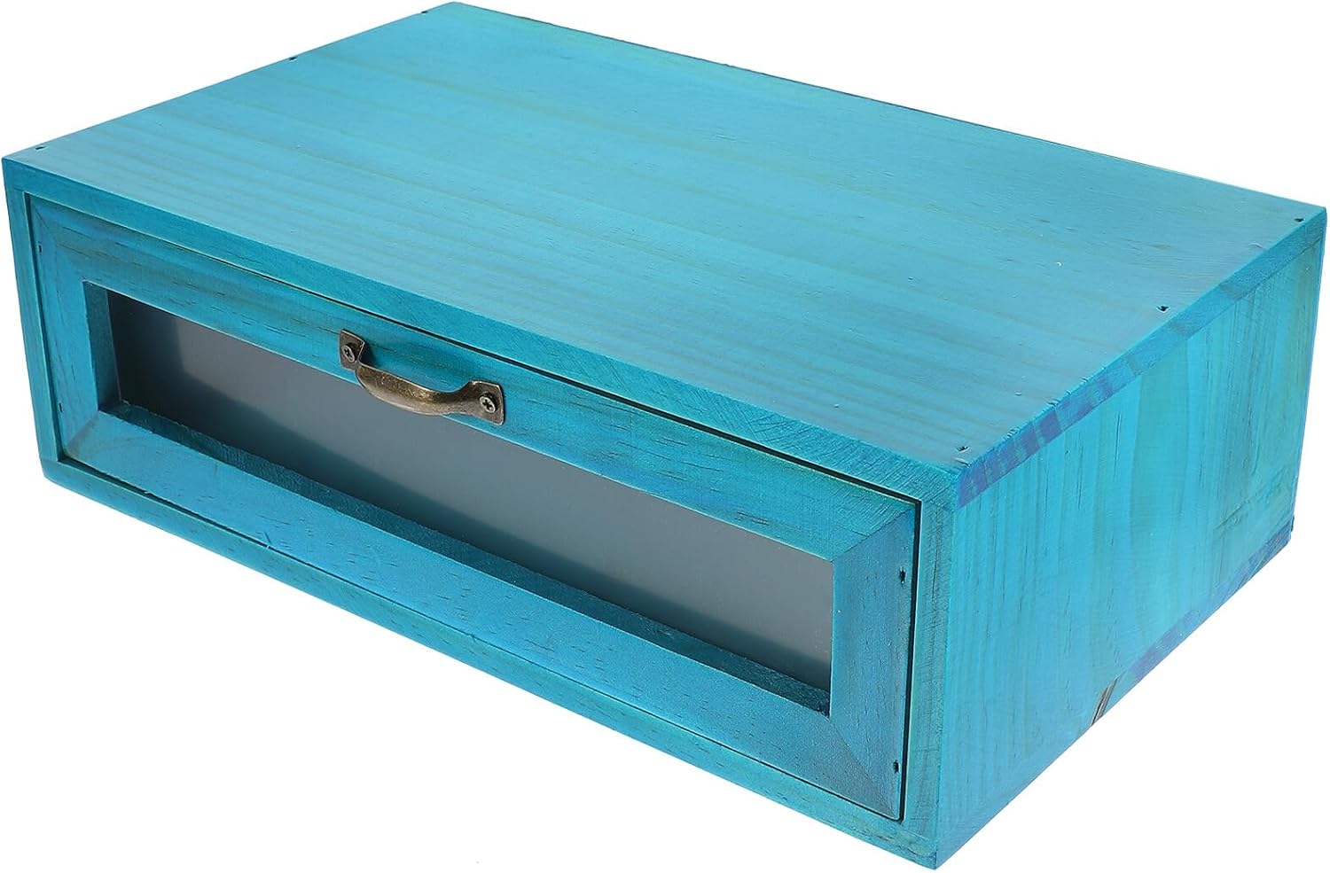FUOYLOO Small Wooden Desktop Drawer Box Makeup Storage Holder Cosmetic Organizer for Jewelry and Accessories Mediterranean Blue Vintage Style Single Drawer Practical Chic Design