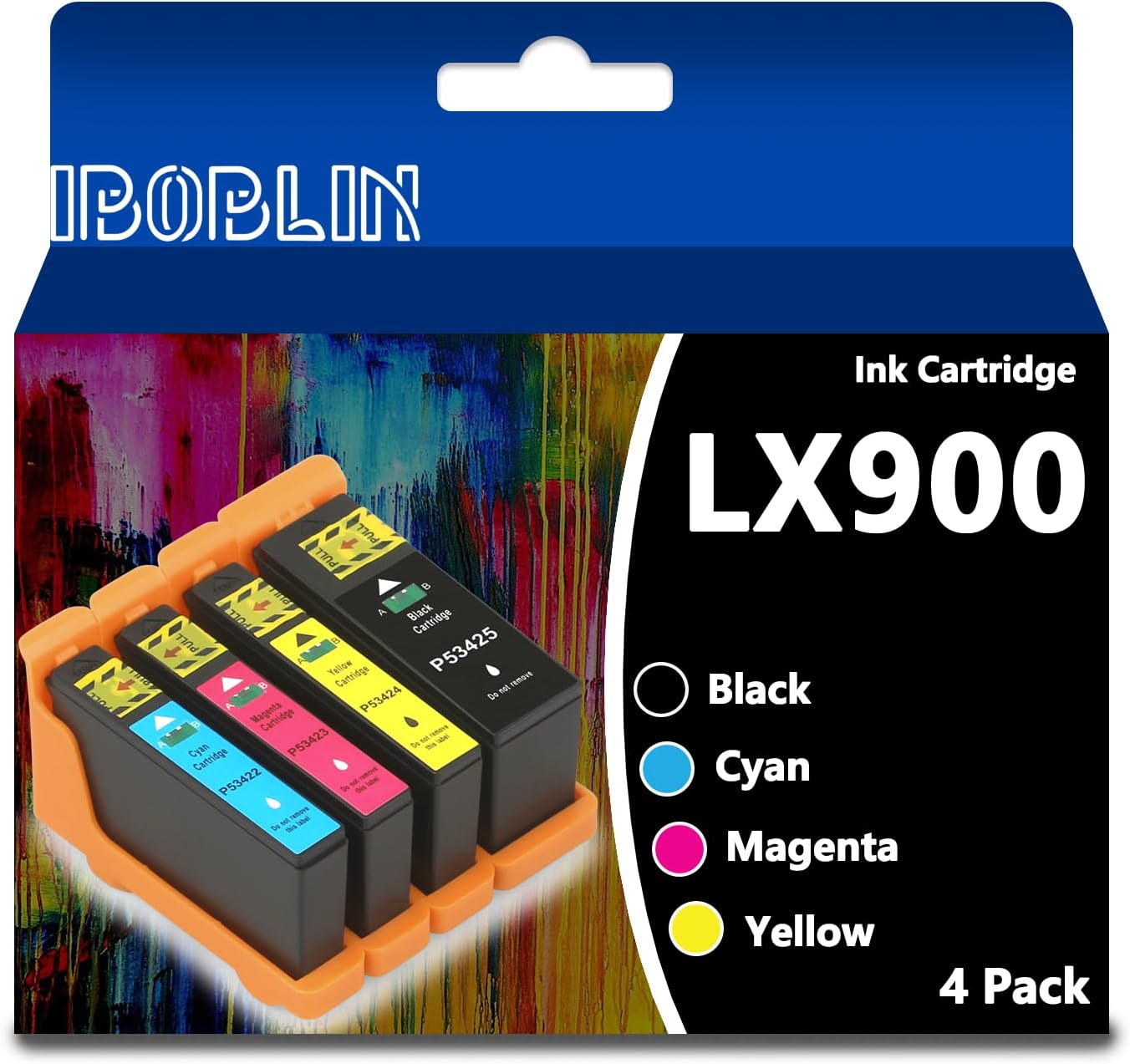 LX900XL LX-900 Ink Cartridges with Chip Replacement for Primera LX900 Ink 53422 53423 53424 53425 Used for LX900 Printer(4packs,Black Cyan Magenta Yellow)