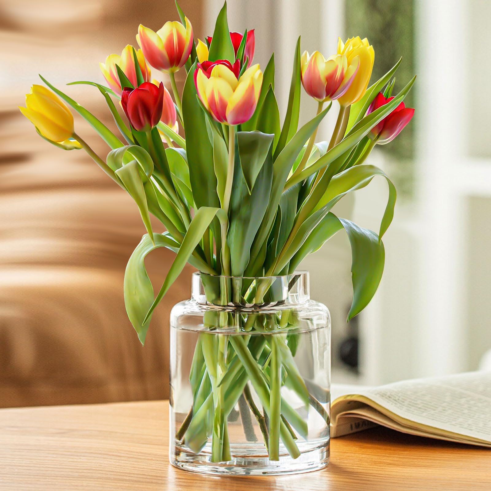 Vase Cylindrique En Verre Borosilicate - 20 Cm De Haut, Design Ondulé, Base épaisse | Pour Tulipes, Roses, Herbe De La Pampa, Décoration De Table
