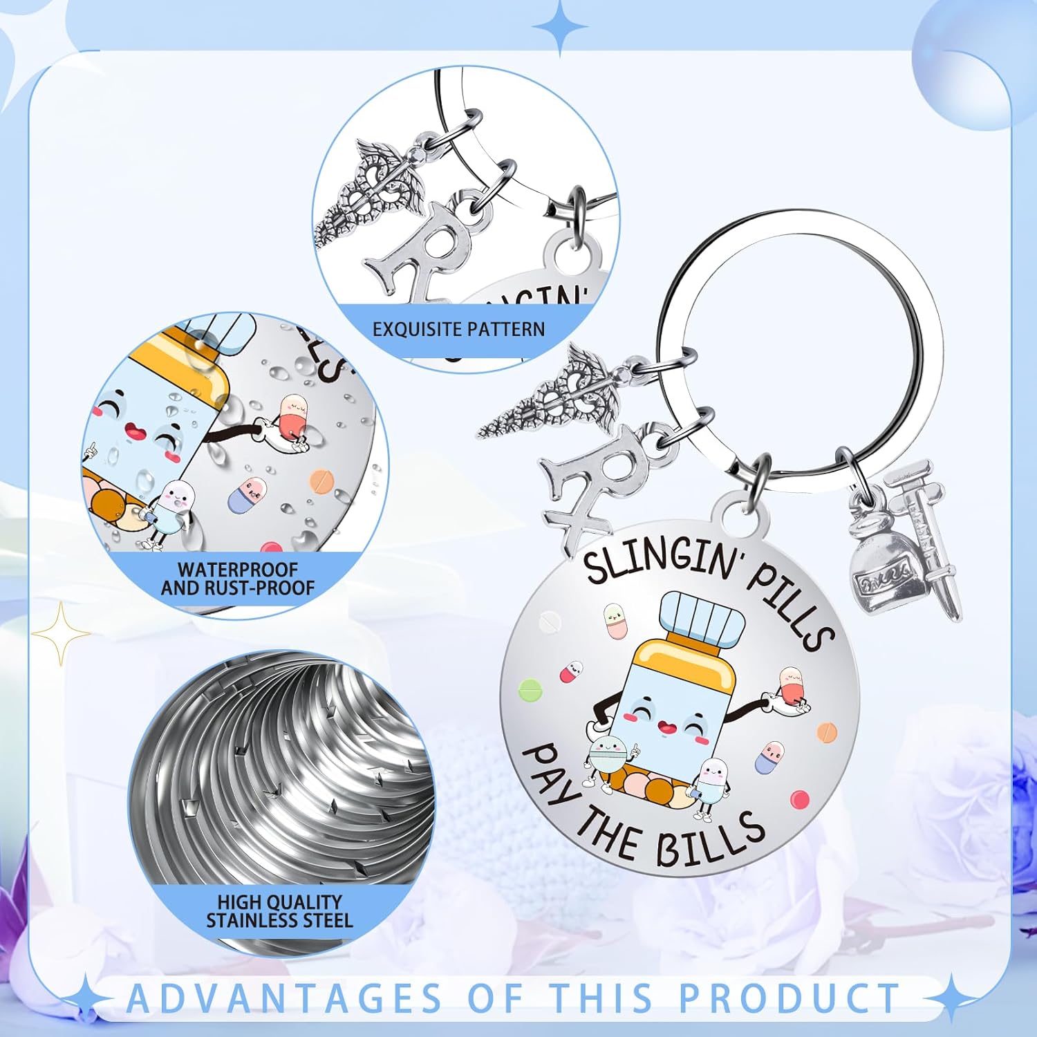 Pharmacist Gifts Keychain for Women Men Pharmacy Technician Accessories Gifts, Funny Pill Pharmacist Appreciation Keychain for Nurses Doctor, Medical Work Birthday Graduation Retirement - Image 3