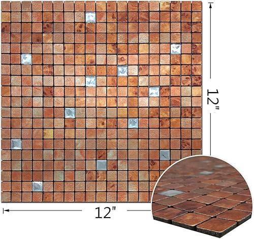 Miniatura 8 de YMMXGE 10 adhesivos para pared con textura metálica de alta gama, azulejos autoadhesivos para pared de cocina, baño, sala de estar (10 unidades,