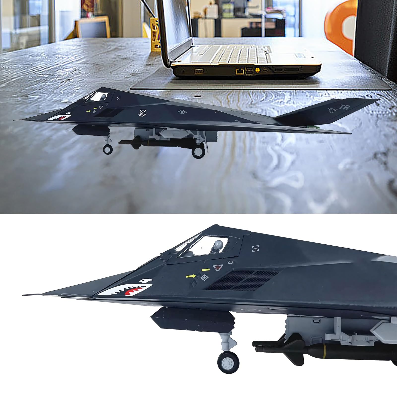 Modello pressofuso bombardiere F-117 in scala 1:72 con equipaggiamento espositore for collezionisti militari, decorazione for scrivania scaffale, regalo perfetto for appassionati aviazione