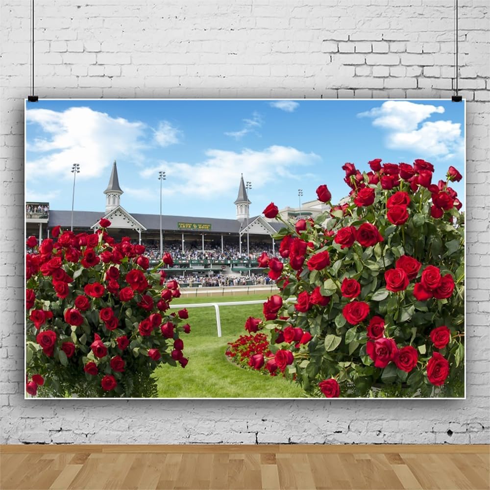 Derby Backdrop Horse Party Decorations 10x8ft (300x240cm) Churchill Downs Banner Run to The Rose Photography Background for Celebratory Party Wallpaper Indoor Outdoor Photo Studio Props
