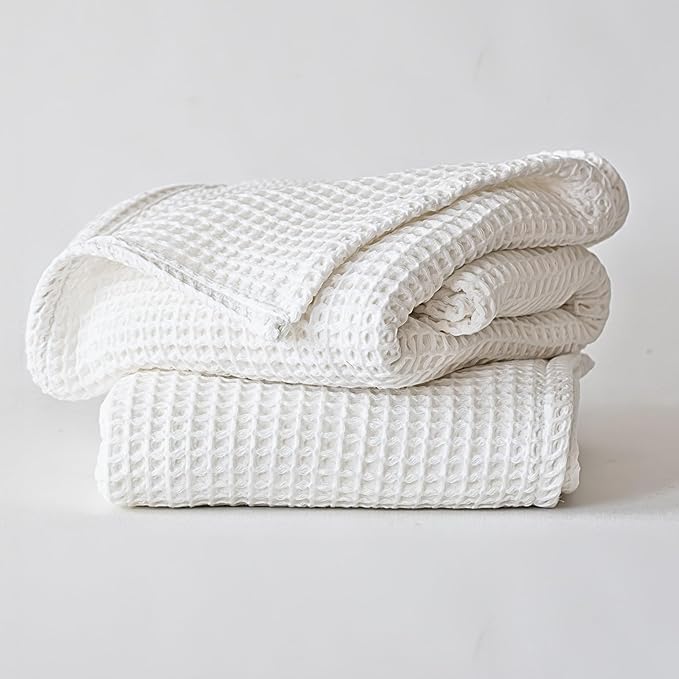 Luxury Waffle Bath Towel Sets for Bathroom - Soft, Quick Dry, Turkish Cotton Bath Towels, Natural Undyed Raw Color (Natural, Set of 2 Bath Towels)