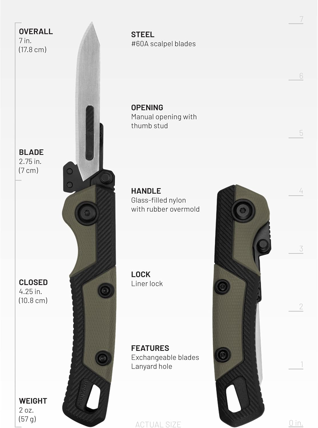Kershaw Lonerock RBK2, New Skinning and Caping Folding Knife, 2.8 inch Replaceable Surgical Blades, Includes Sheath and Extra Handle