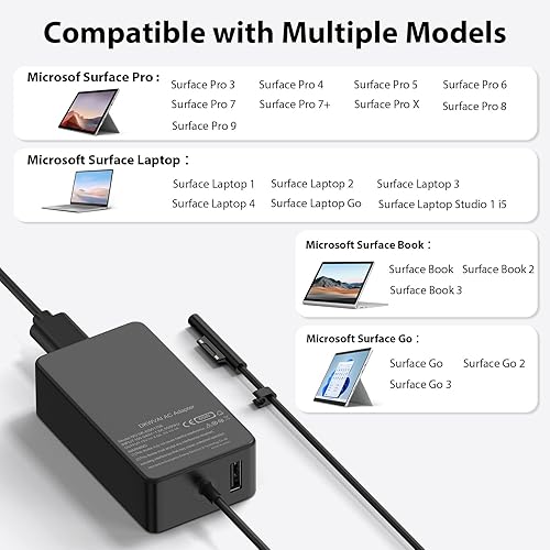 Miniatura 2 de Cargador Surface Pro de 65 W para Microsoft Surface Pro Charger 10,9, 8, 7+, 7, 6, 5, 4, 3, X, Windows Surface Laptop 5, 4, 3, 2, 1, Studio Surface