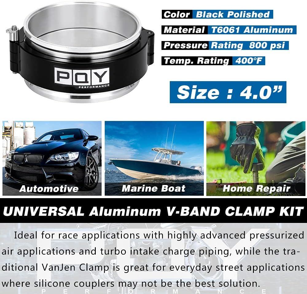 4 Inch Quick Release V Band Clamp with Flange Aluminum Quick Connect Intake Intercooler Pipe HD Clamp