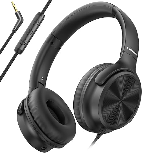 Cowyawn Wired Headphones with Mic, 3.5mm Corded Headphone for School