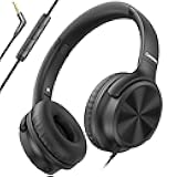 Cowyawn Over Ear Headphones Wired, 3.5mm Foldable Wired Headphones with Microphone, Volume Control, HD Stereo Sound, Lightweight Headphones for Adult/Teens/Chromebooks/Laptop/Computer/Tablets, Black