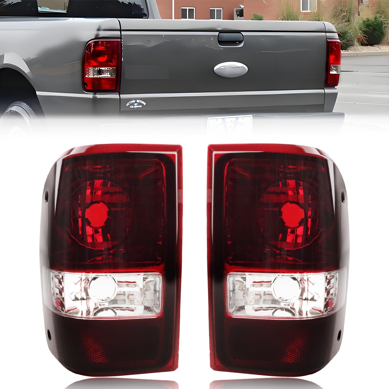 Tail Lights Compatible with Fo-rd Ranger 2006-2011, Driver & Passenger Side Taillight Rear Lamp Assembly, Red Lens
