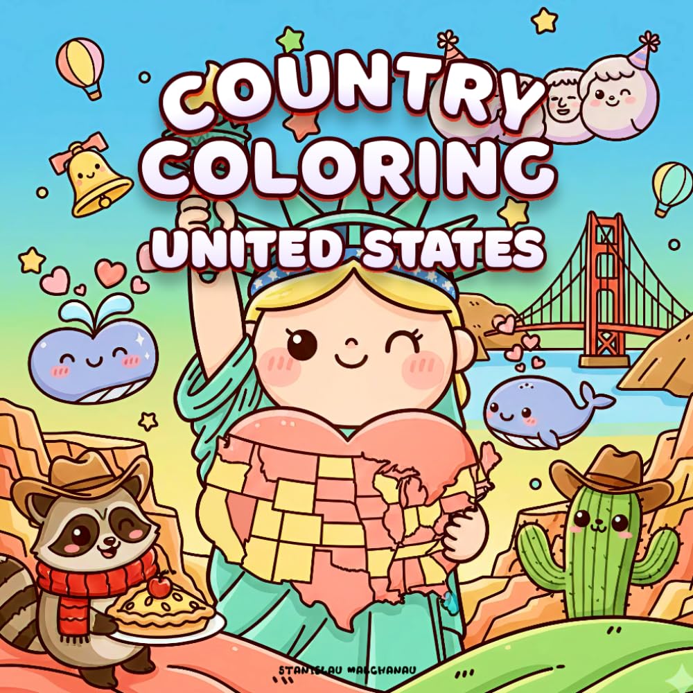 Country Coloring: United States in Bold and Easy Illustrations Featuring National Landmarks, Iconic Cities, and Scenic Landscapes for Relaxation