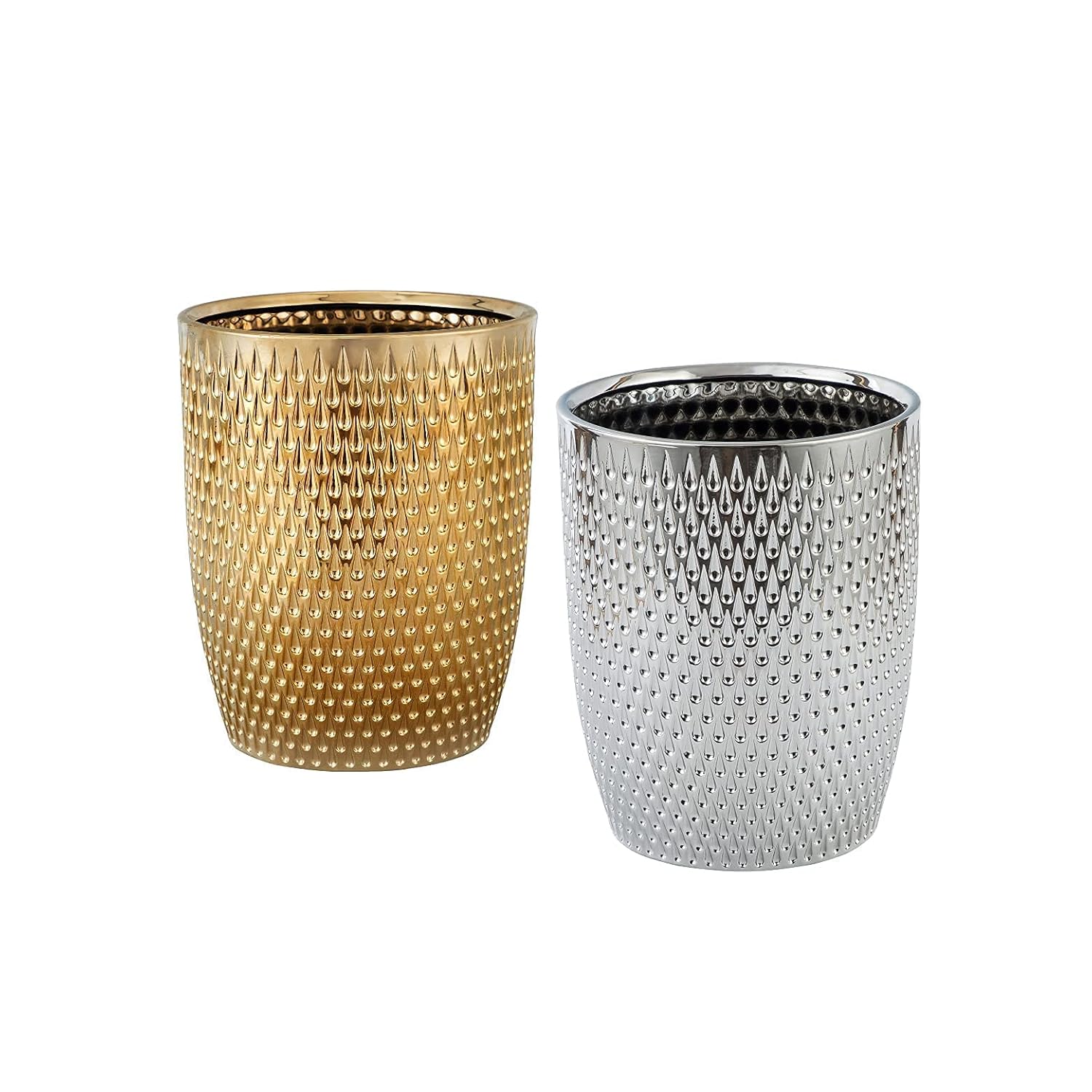 Mini Bathroom Trash Can， Trash Can ，Office Trash Can Brass，Silver Round Wastebasket Garbage Bin for Kitchens