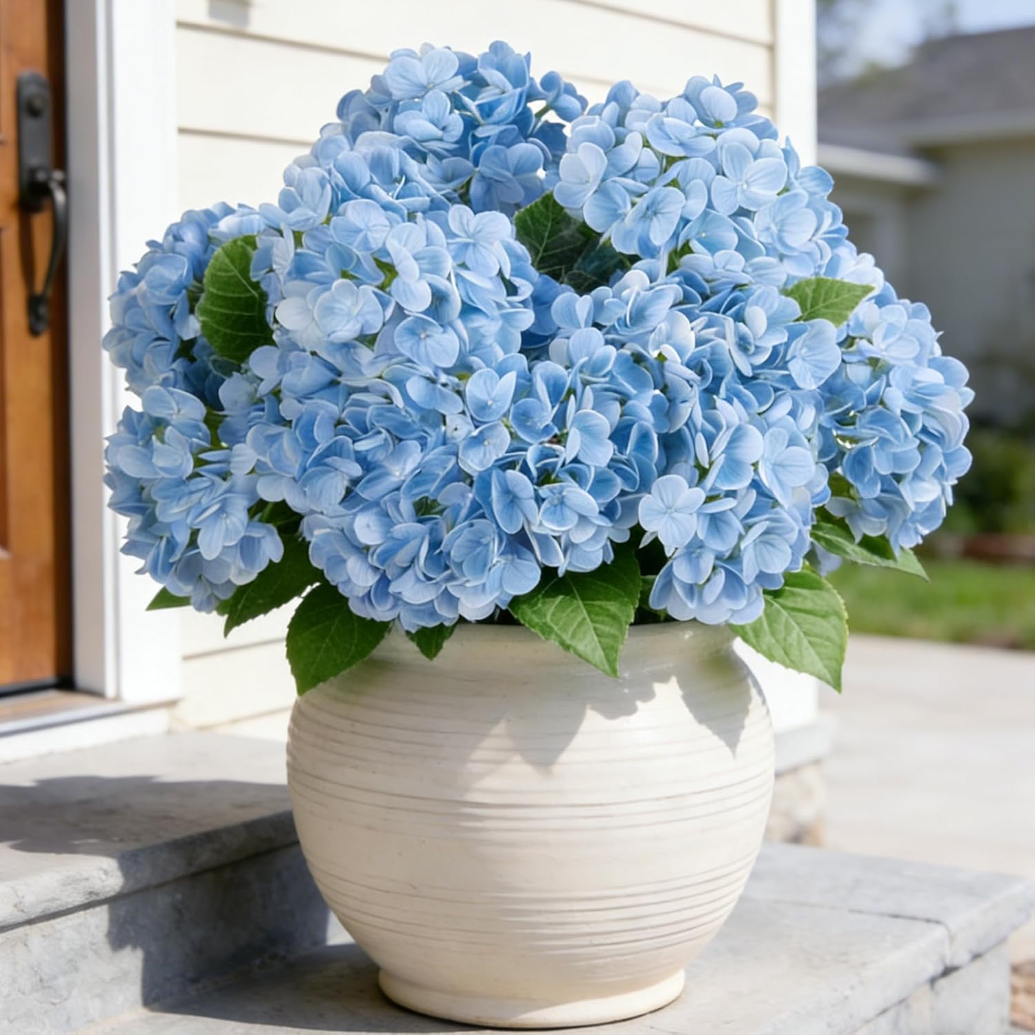 INXUGAO Artificial Flowers Fake Outdoor Hydrangea Bouquets with Long Stems, 3Pcs 18" Faux Light Blue Hydrangeas with Latex Real Touch for Outdoors, Wedding, Baby Shower and Party Decor