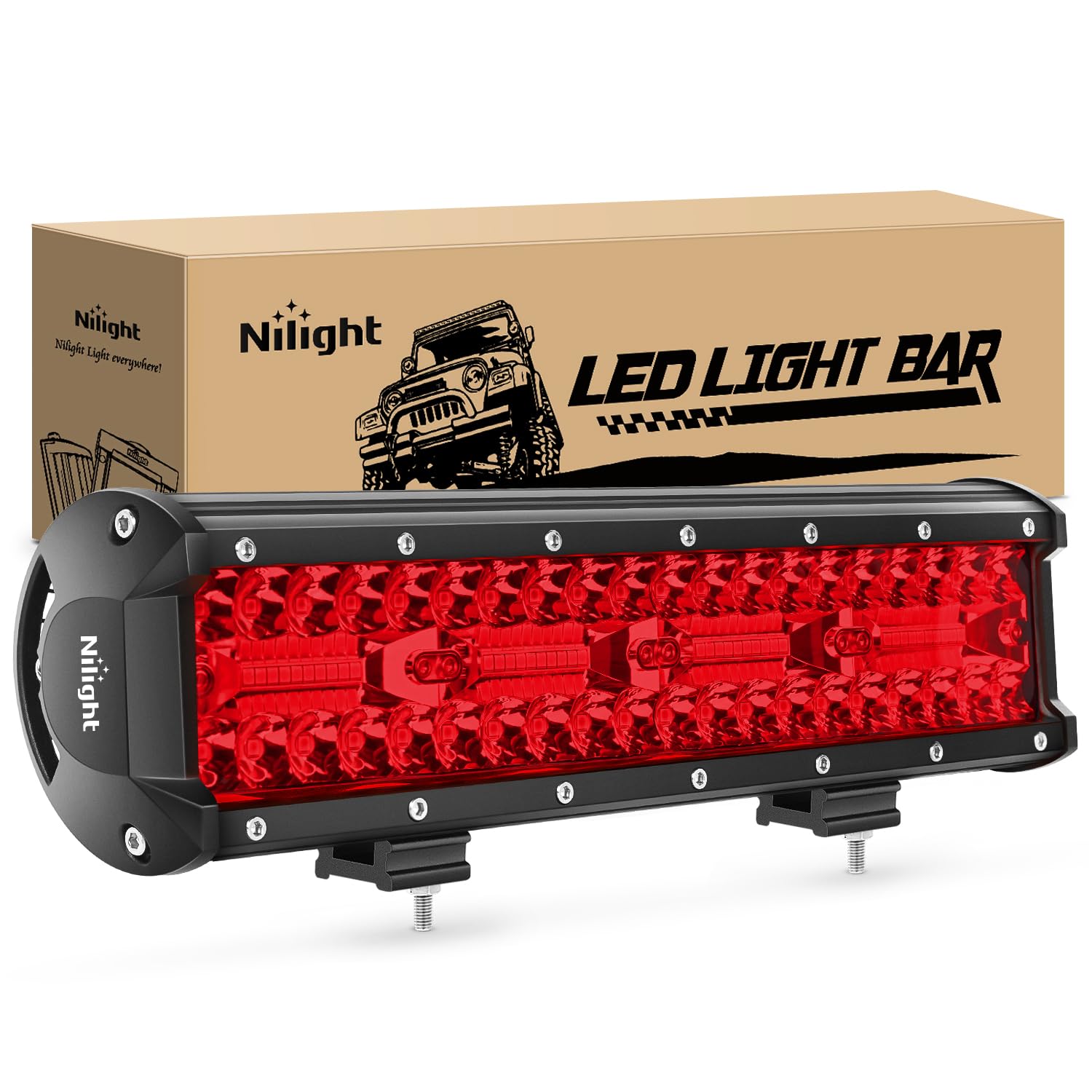 Nilight LED Light Bar 12 Inch 240W Red Pod Lights Triple Row Spot Flood Combo 30000LM Driving Boat Off Road Lighting for Trucks Pickup Golf Cart SUV ATV UTV 4x4 Van Camper Tractor