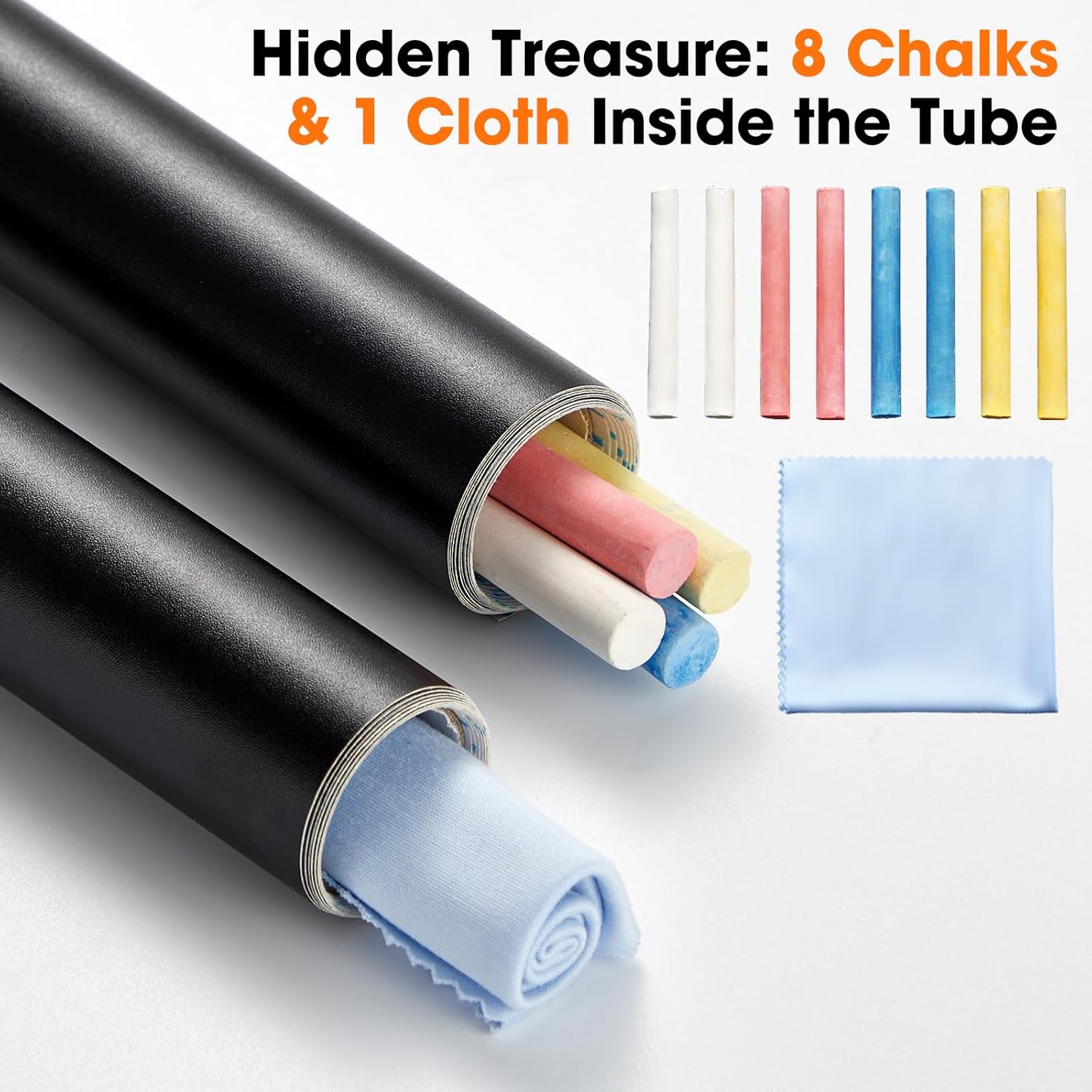Chalkboard Wallpaper Peel and Stick, 35.4"x118.1" Blackboard Contact Paper Self Adhesive, Vinyl Chalk Board Wall Sticker with 8 Colorful Chalks & 1 Rag