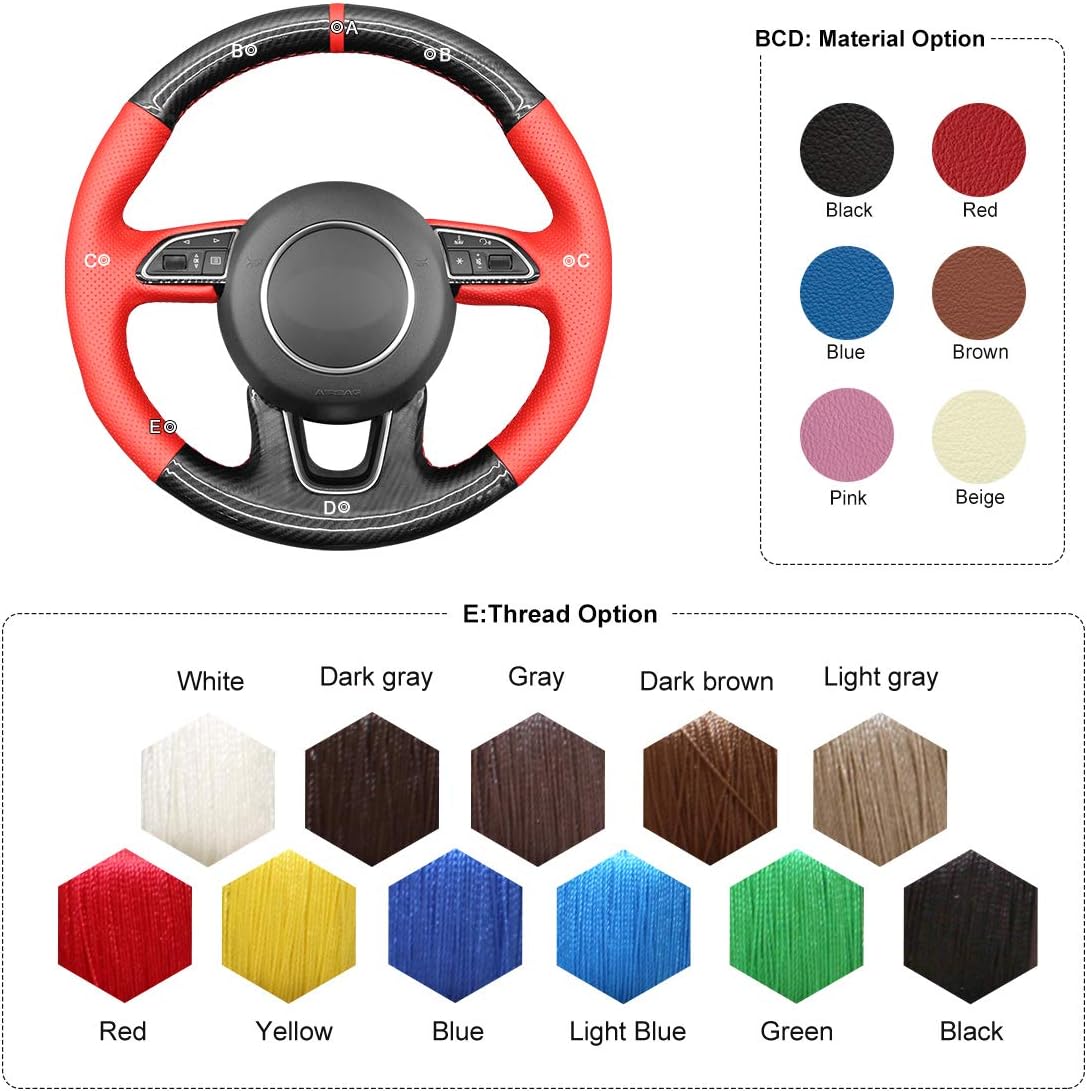 MEWANT Hand-Stitch Sewing Car Steering Wheel Cover Carbon Fiber and Microfiber Leather Steering Wheel Wrap for Audi Q3 2015-2018 Q5 2013-2017 Q7 2012-2015 Automotive Interiors