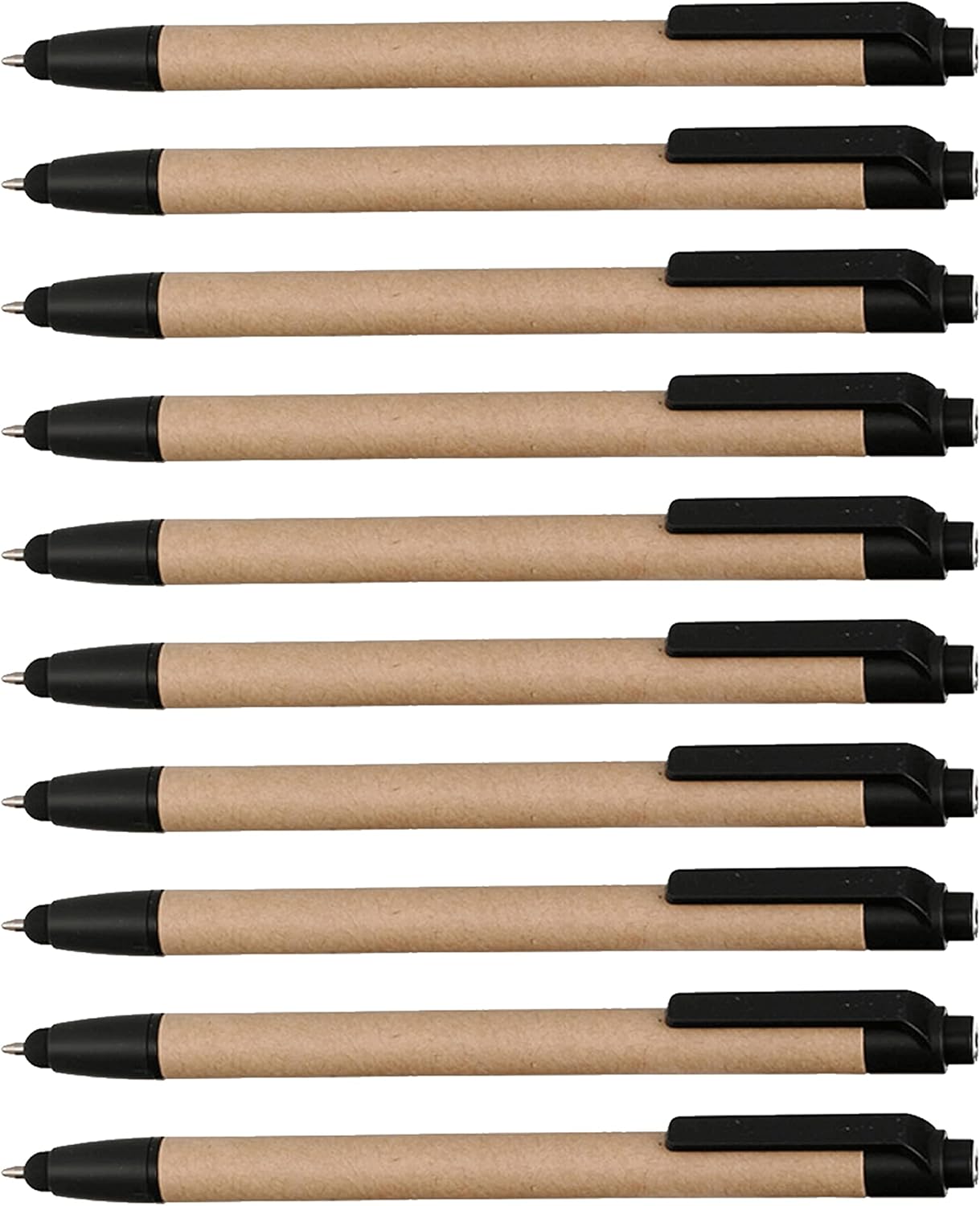 10 Ballpoint Stylus Pens Pack - Recycled, Retractable - Black