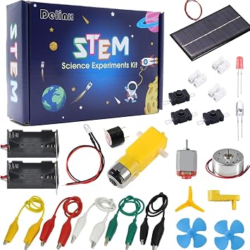 Delinx Fun Physics Science Experiment Kit Windmill & Hand-cranked Generator, Solar Power, Basic Electric Circuit Learning, DIY Educational STEM Project for Kids & Teens, Girls & Boys