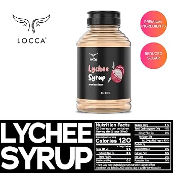 Locca Lychee Syrup 12oz - Premium Coffee Syrup | Coffee Flavoring Syrup Popping Boba Companion | Lychee Flavoring | Real Fruit Infused Shaved Ice Coffee Flavor Syrup for Coconut Syrup Lychee Boba Tea