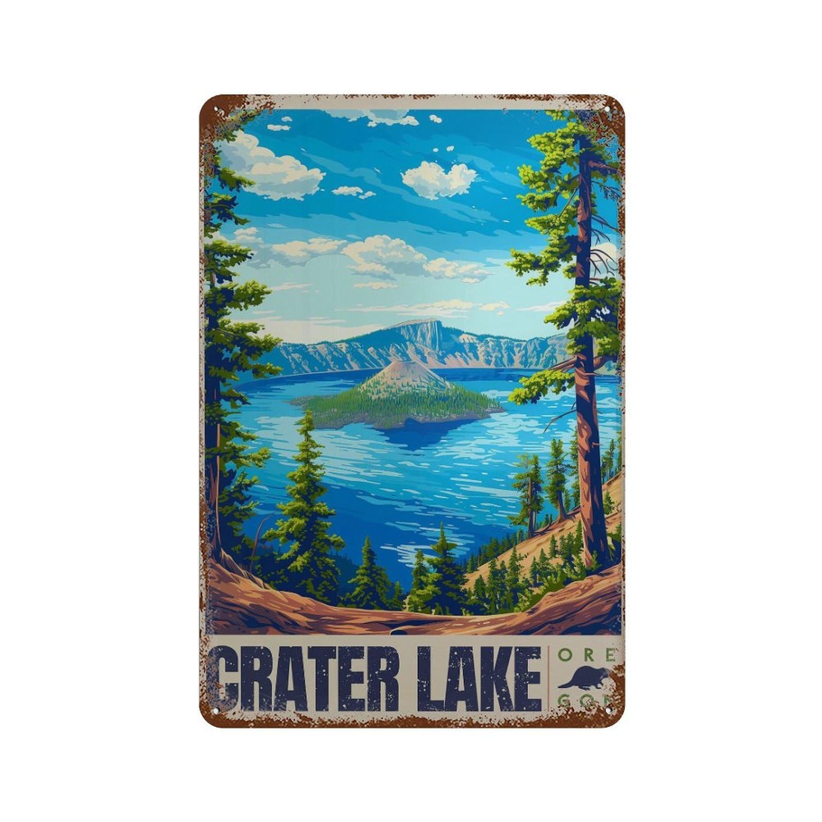 xiaoxiaoshen Crater Lake National Park Oregon Travel Wall Decor Art Metal Tin Poster Modern Home Decor Art Home Bar Shop Decorations Vintage Sign 30x20cm