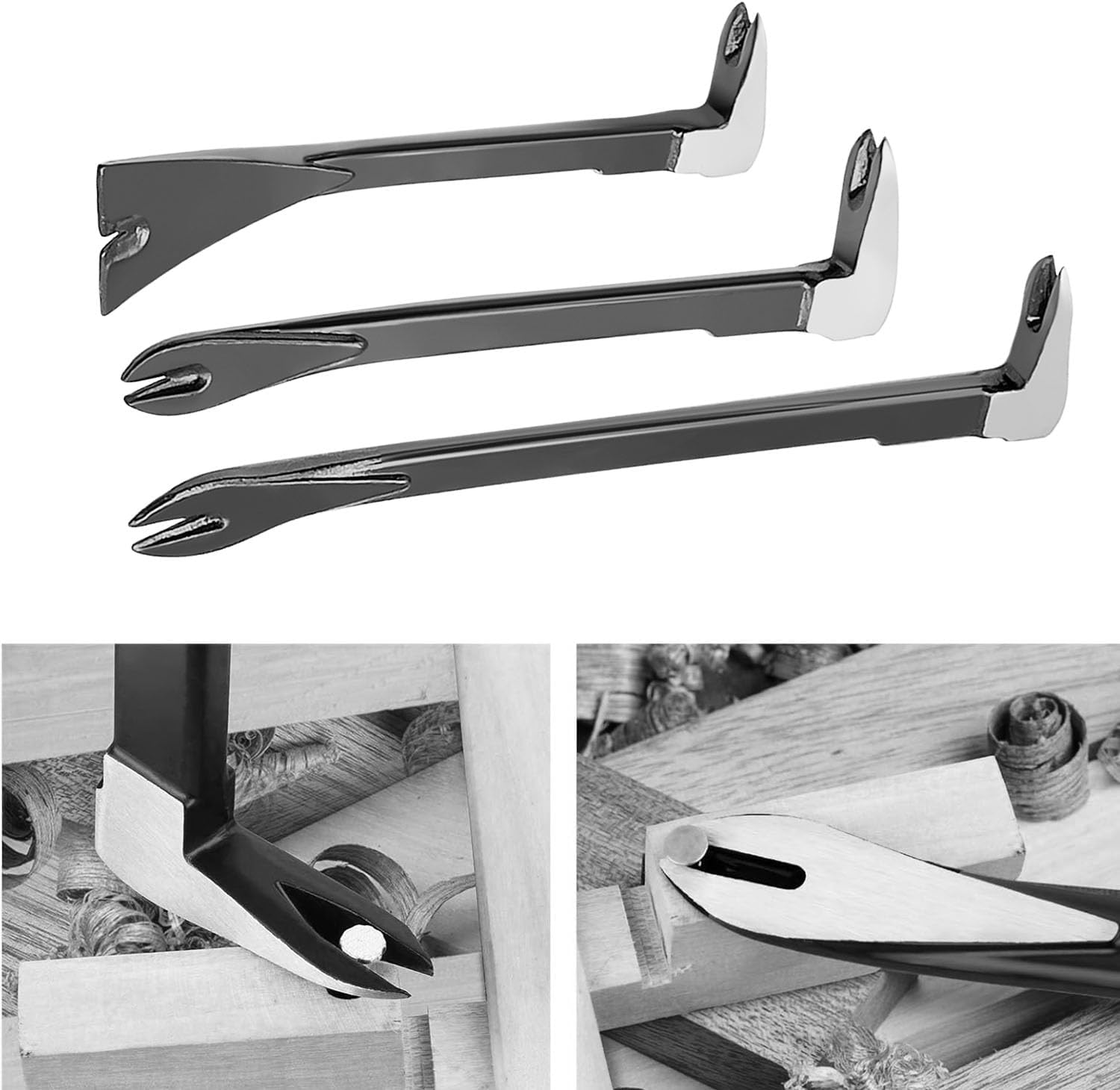 3Pcs Nail Puller Set, 8” and 12” Pry Bar and Chisel Scraperand Chisel Scraper, Mini Pry Bar, Nail Puller Pry Bar and Chisel Scraper, Cats Paw Nail Puller Tool