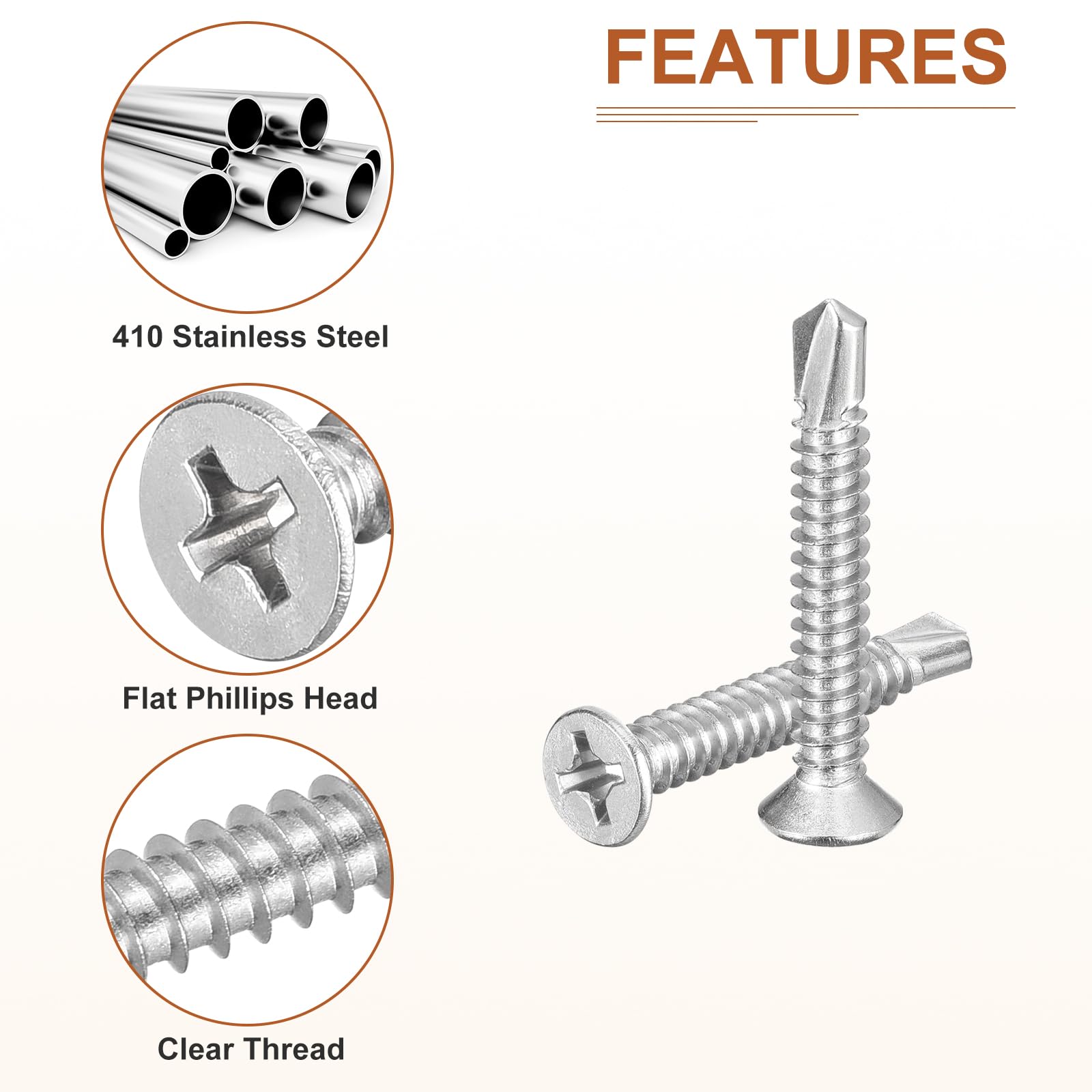 DTGN 30Pcs ST6.3x45mm Self Drilling Screws, 410 Stainless Steel Flat Head Phillips Sheet Metal Screw - Image 4