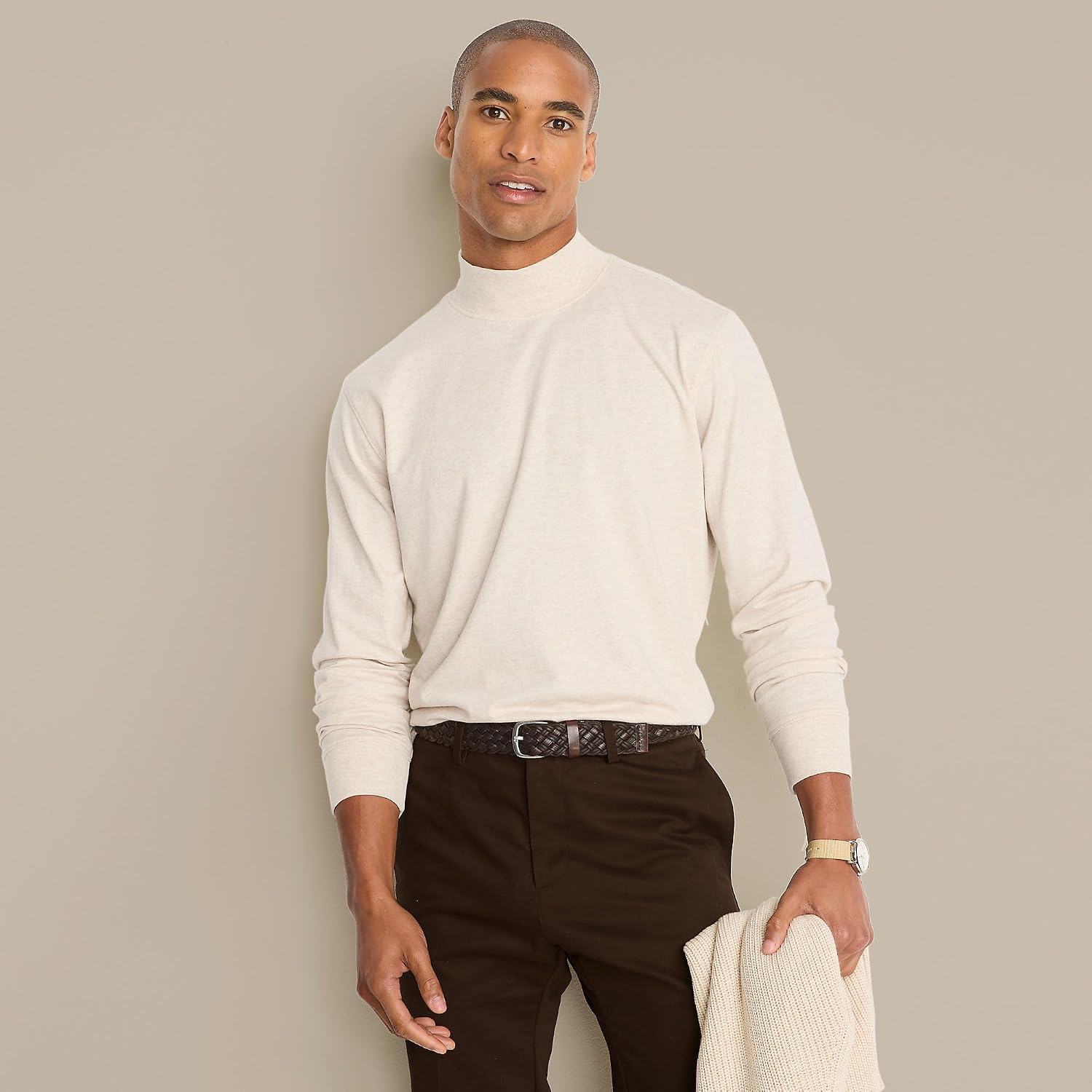 Lands' End Mens Long Sleeve Super-T Mockneck Flax Heather Tall XX-Large