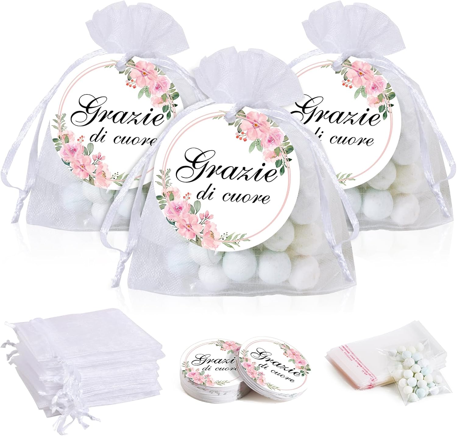 Sacchetti Organza 10x8cm Per Confetti - 50 Pezzi Colorati Per Matrimoni, Comunioni E Feste